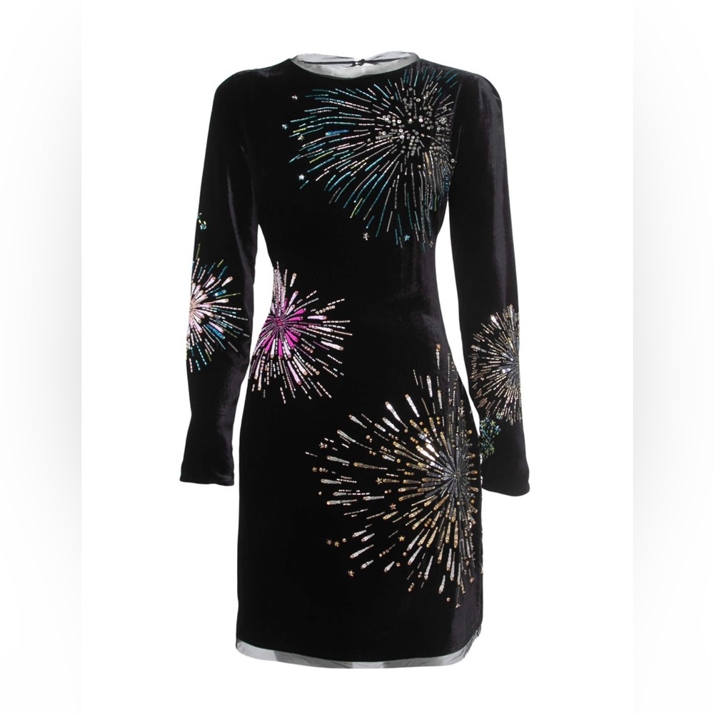 Roberto Cavalli Evening Cocktail Dress $3200 Firework Bead-embellished velvet